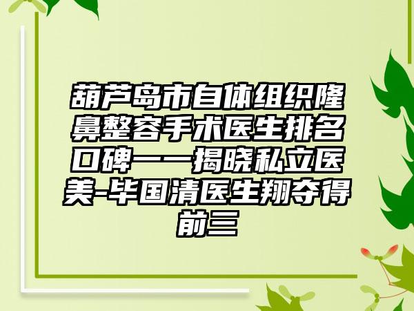 葫芦岛市自体组织隆鼻整容手术医生排名口碑一一揭晓私立医美-毕国清医生翔夺得前三