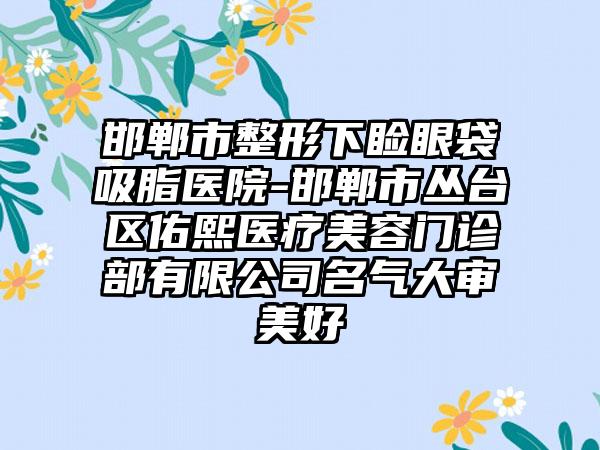 邯郸市整形下睑眼袋吸脂医院-邯郸市丛台区佑熙医疗美容门诊部有限公司名气大审美好