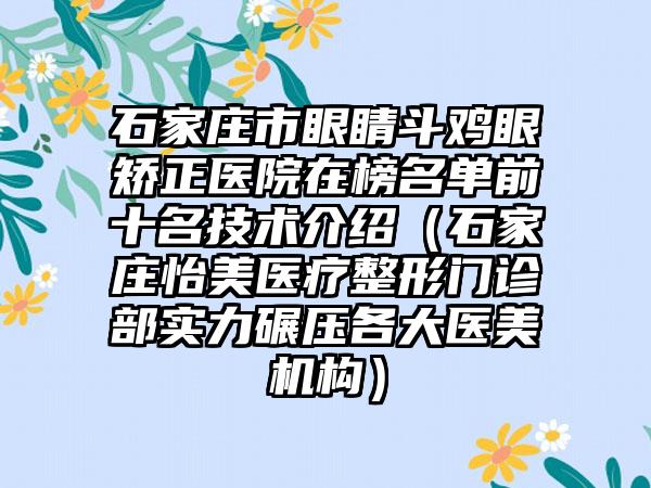 石家庄市眼睛斗鸡眼矫正医院在榜名单前十名技术介绍（石家庄怡美医疗整形门诊部实力碾压各大医美机构）