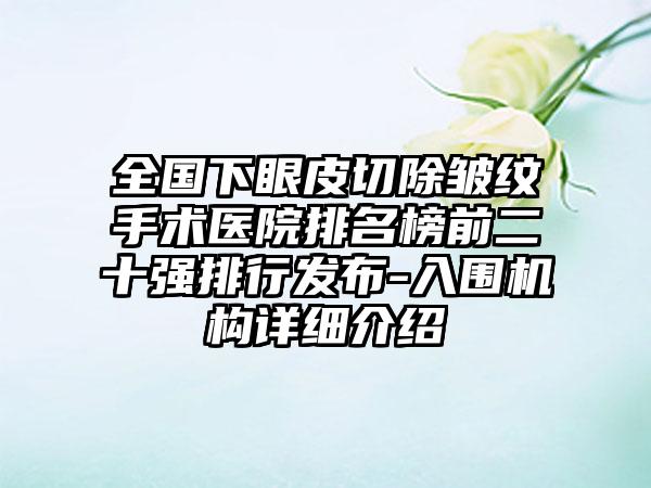 全国下眼皮切除皱纹手术医院排名榜前二十强排行发布-入围机构详细介绍