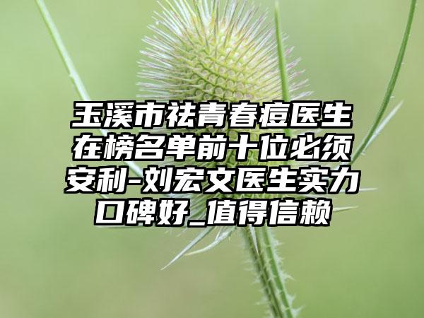 玉溪市祛青春痘医生在榜名单前十位必须安利-刘宏文医生实力口碑好_值得信赖