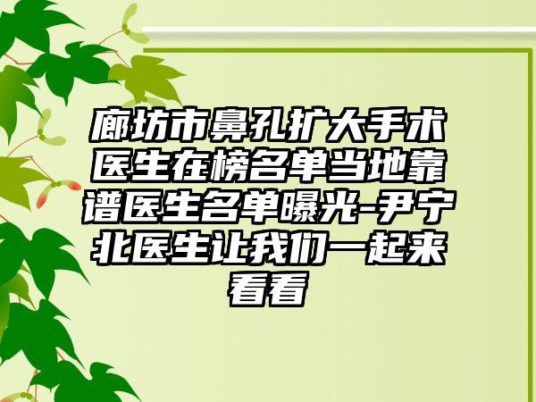 廊坊市鼻孔扩大手术医生在榜名单当地靠谱医生名单曝光-尹宁北医生让我们一起来看看