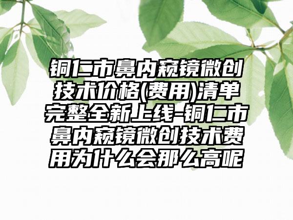 铜仁市鼻内窥镜微创技术价格(费用)清单完整全新上线-铜仁市鼻内窥镜微创技术费用为什么会那么高呢