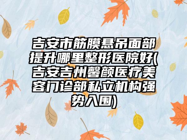 吉安市筋膜悬吊面部提升哪里整形医院好(吉安吉州馨颜医疗美容门诊部私立机构强势入围)