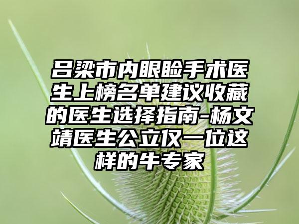 吕梁市内眼睑手术医生上榜名单建议收藏的医生选择指南-杨文靖医生公立仅一位这样的牛专家