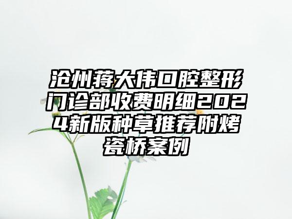 沧州蒋大伟口腔整形门诊部收费明细2024新版种草推荐附烤瓷桥案例