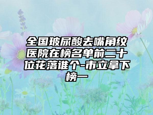 全国玻尿酸去嘴角纹医院在榜名单前二十位花落谁个-市立拿下榜一