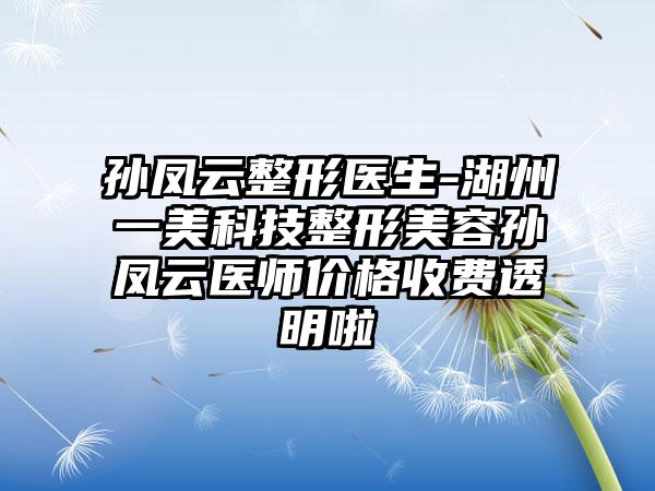 孙凤云整形医生-湖州一美科技整形美容孙凤云医师价格收费透明啦