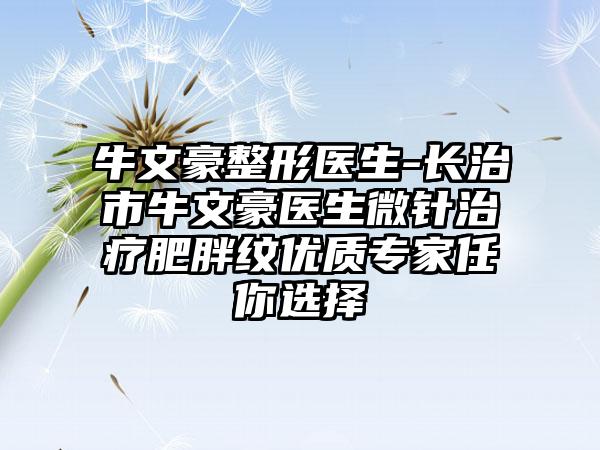 牛文豪整形医生-长治市牛文豪医生微针治疗肥胖纹优质专家任你选择