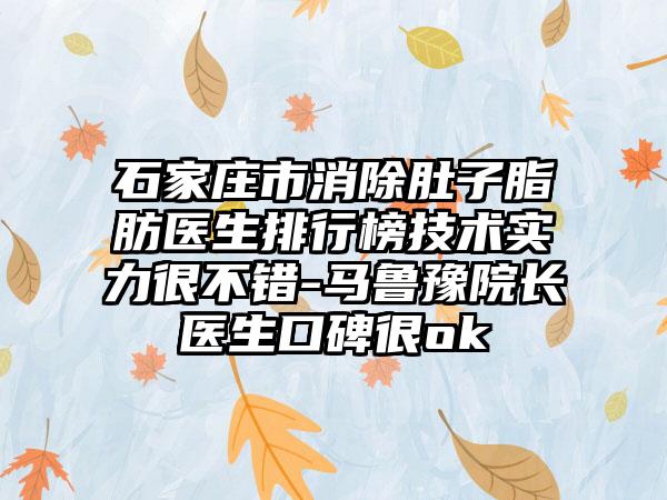 石家庄市消除肚子脂肪医生排行榜技术实力很不错-马鲁豫院长医生口碑很ok