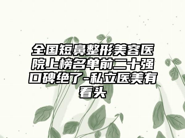 全国短鼻整形美容医院上榜名单前二十强口碑绝了-私立医美有看头