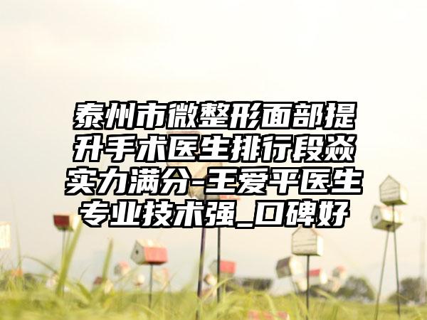 泰州市微整形面部提升手术医生排行段焱实力满分-王爱平医生专业技术强_口碑好