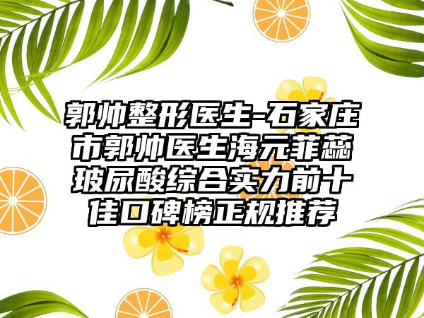 郭帅整形医生-石家庄市郭帅医生海元菲蕊玻尿酸综合实力前十佳口碑榜正规推荐